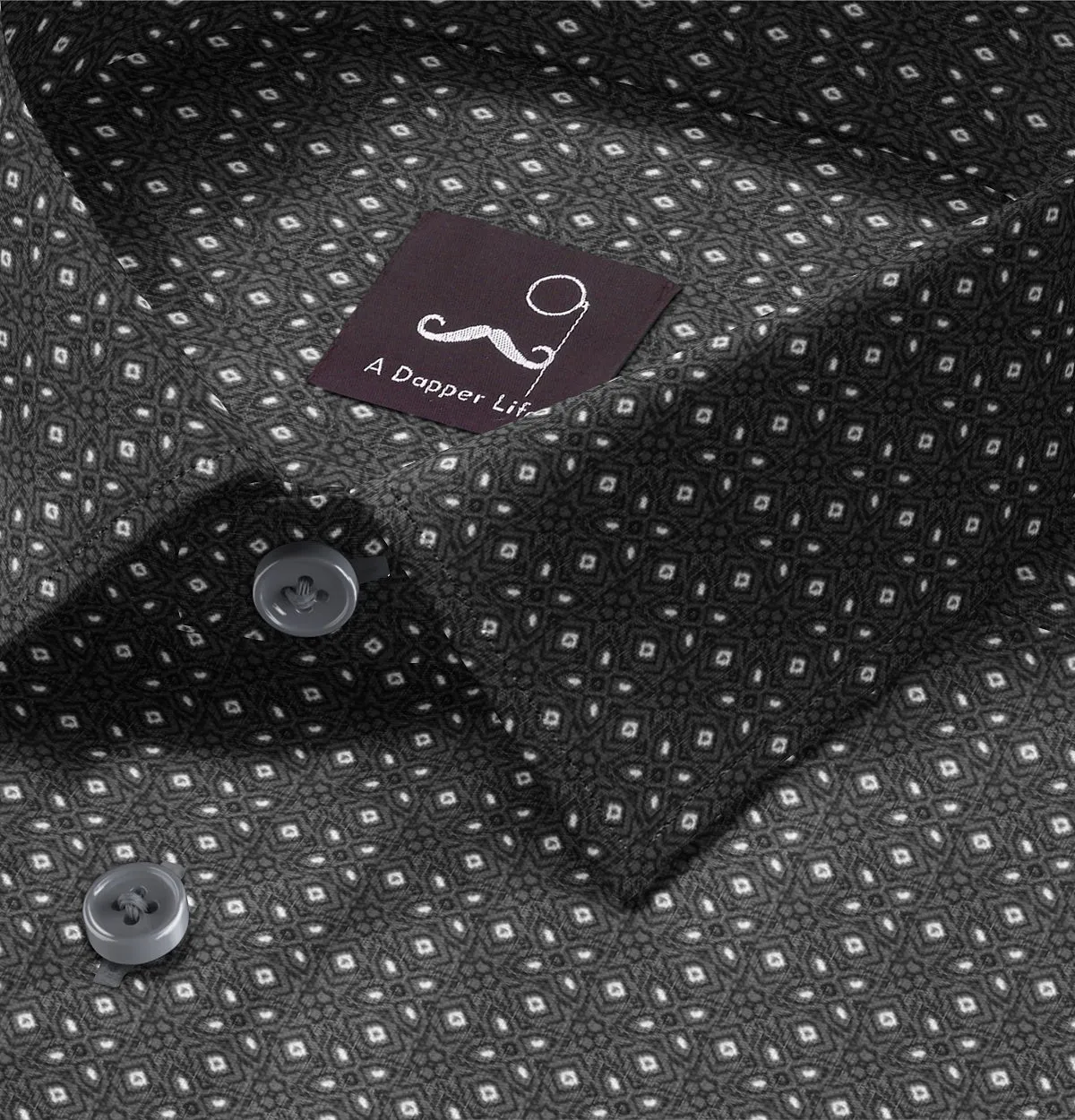 Pure Cotton - Semi-Spread Collar - Short Sleeve - Gray Filigree sold by Airthreads product image thumbnail 2