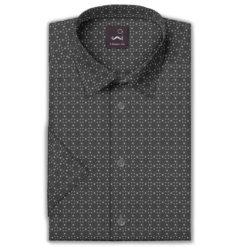 Pure Cotton - Semi-Spread Collar - Short Sleeve - Gray Filigree sold by Airthreads