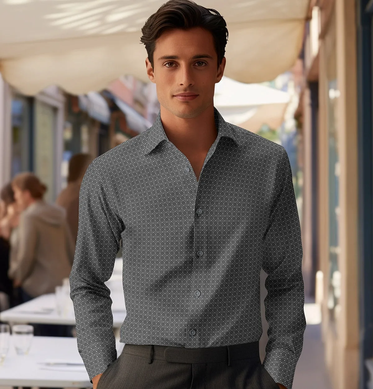 Pure Cotton - Semi-Spread Collar - Long Sleeve - Gray Filigree sold by Airthreads product image thumbnail 4