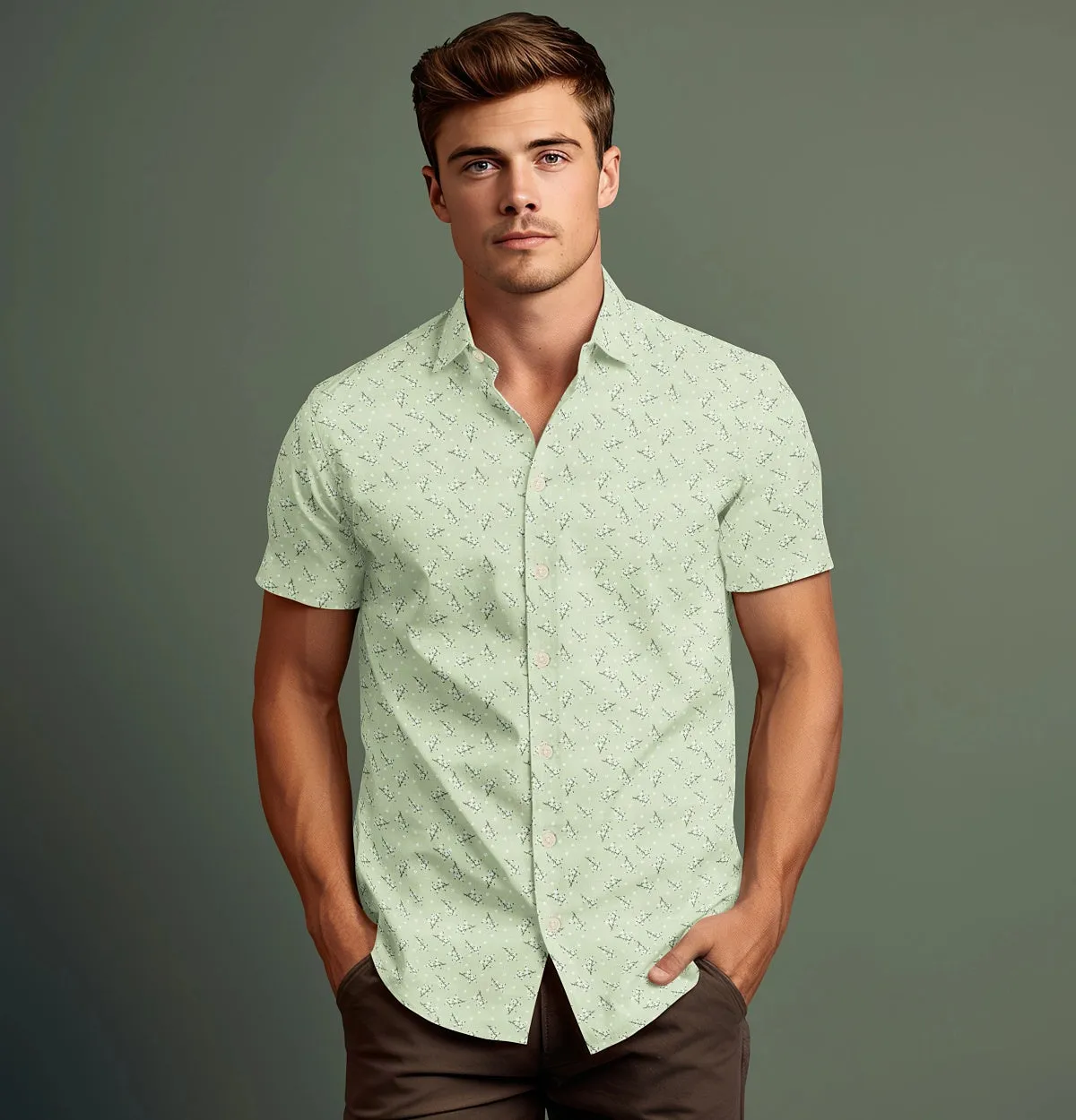 Pure Cotton - Semi-Spread Collar - Short Sleeve - Mint Hanami Bloom sold by Airthreads product image thumbnail 4