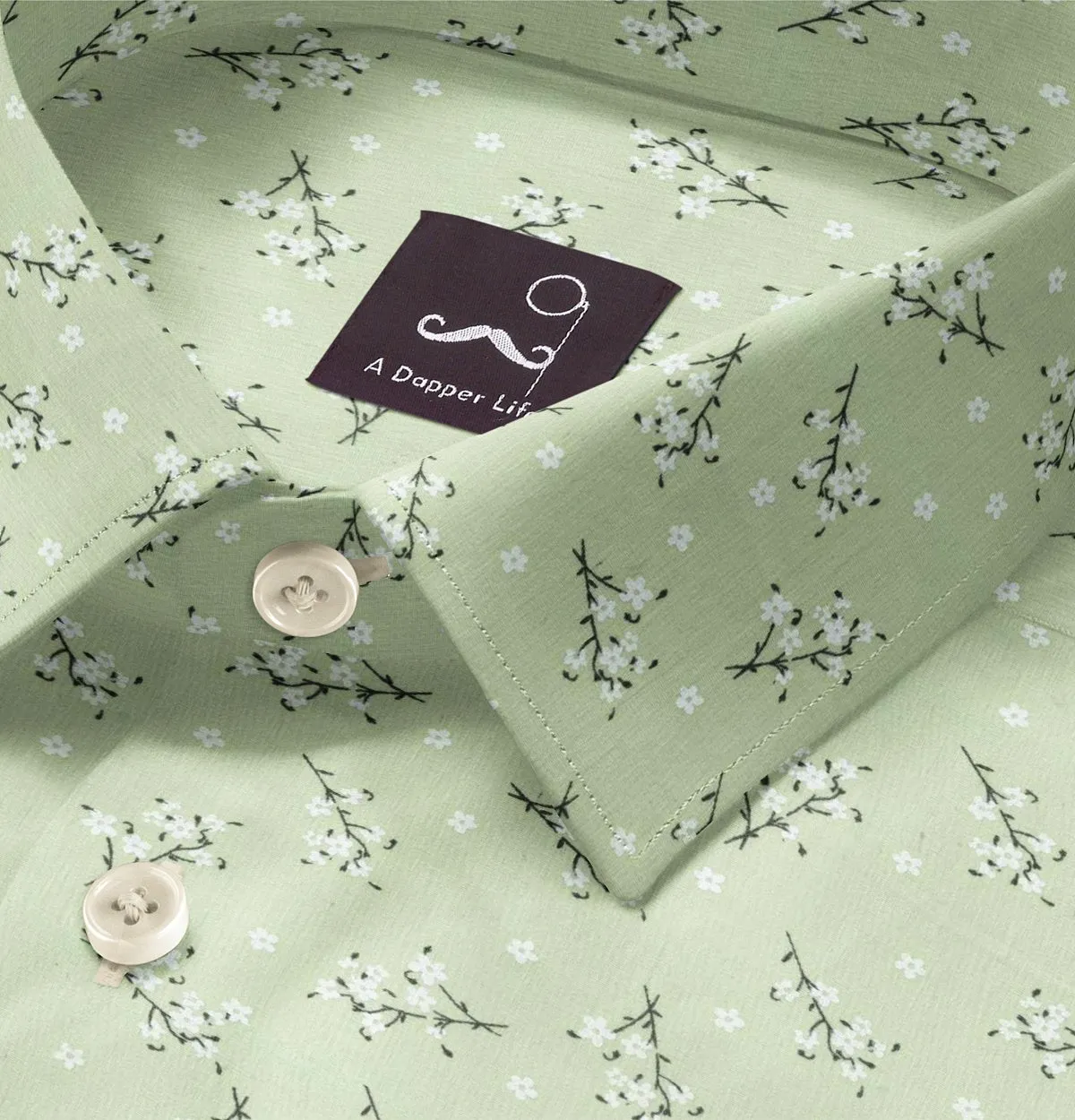 Pure Cotton - Semi-Spread Collar - Long Sleeve - Mint Hanami Bloom sold by Airthreads product image thumbnail 2