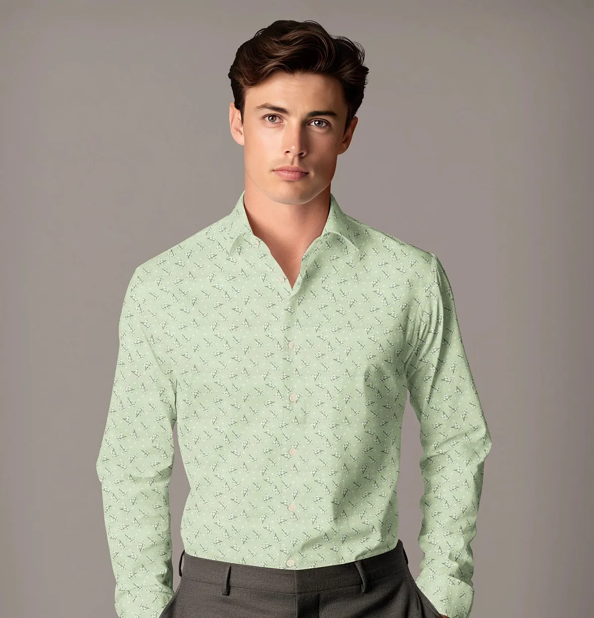 Pure Cotton - Semi-Spread Collar - Long Sleeve - Mint Hanami Bloom sold by Airthreads product image thumbnail 3