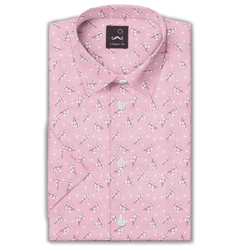 Pure Cotton - Semi-Spread Collar - Short Sleeve - Blush Hanami Bloom sold by Airthreads