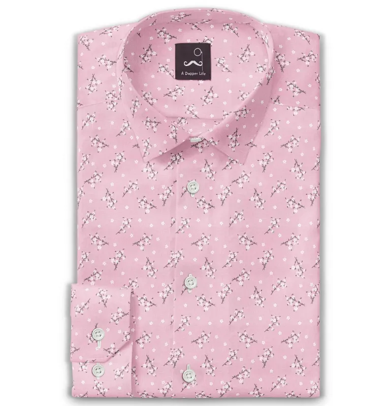 Pure Cotton - Semi-Spread Collar - Long Sleeve - Blush Hanami Bloom sold by Airthreads