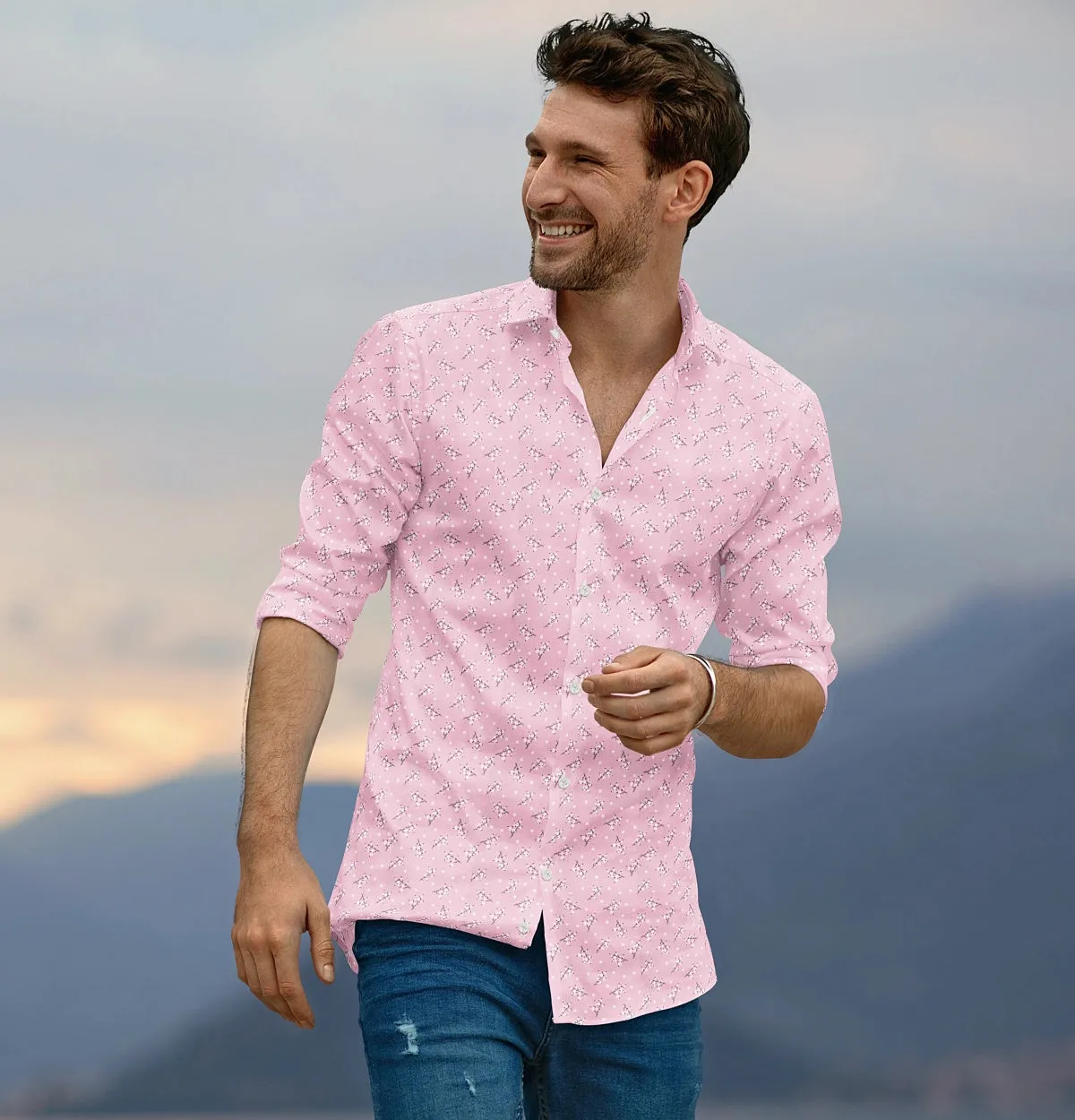 Pure Cotton - Semi-Spread Collar - Long Sleeve - Blush Hanami Bloom sold by Airthreads product image thumbnail 4