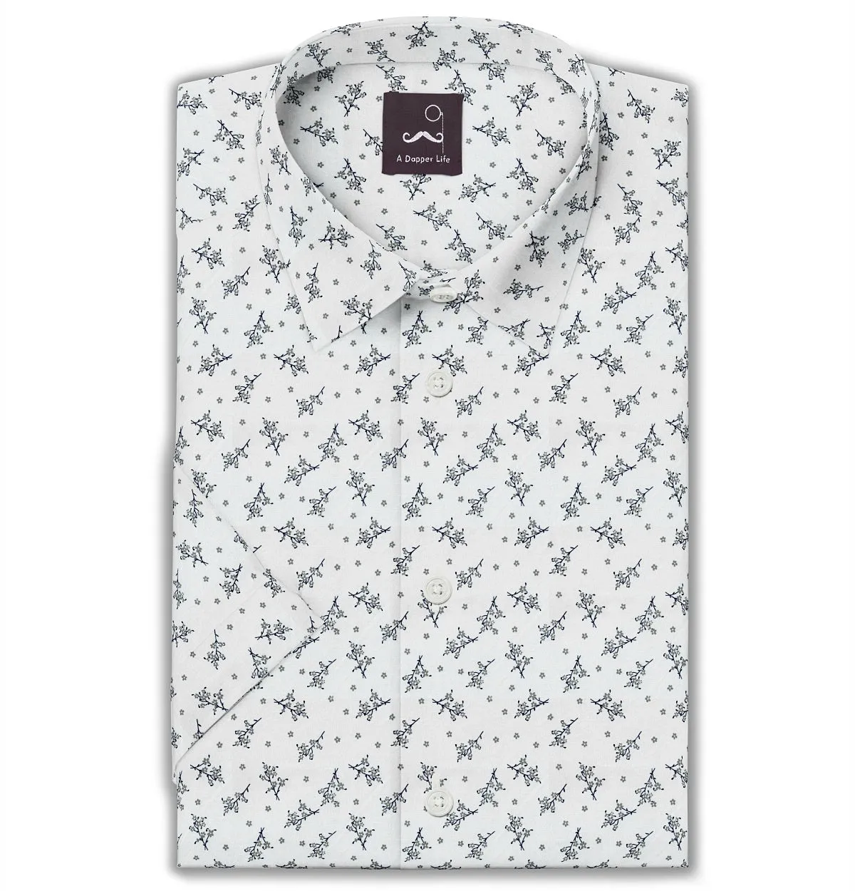 Pure Cotton - Semi-Spread Collar - Short Sleeve - White Hanami Bloom sold by Airthreads