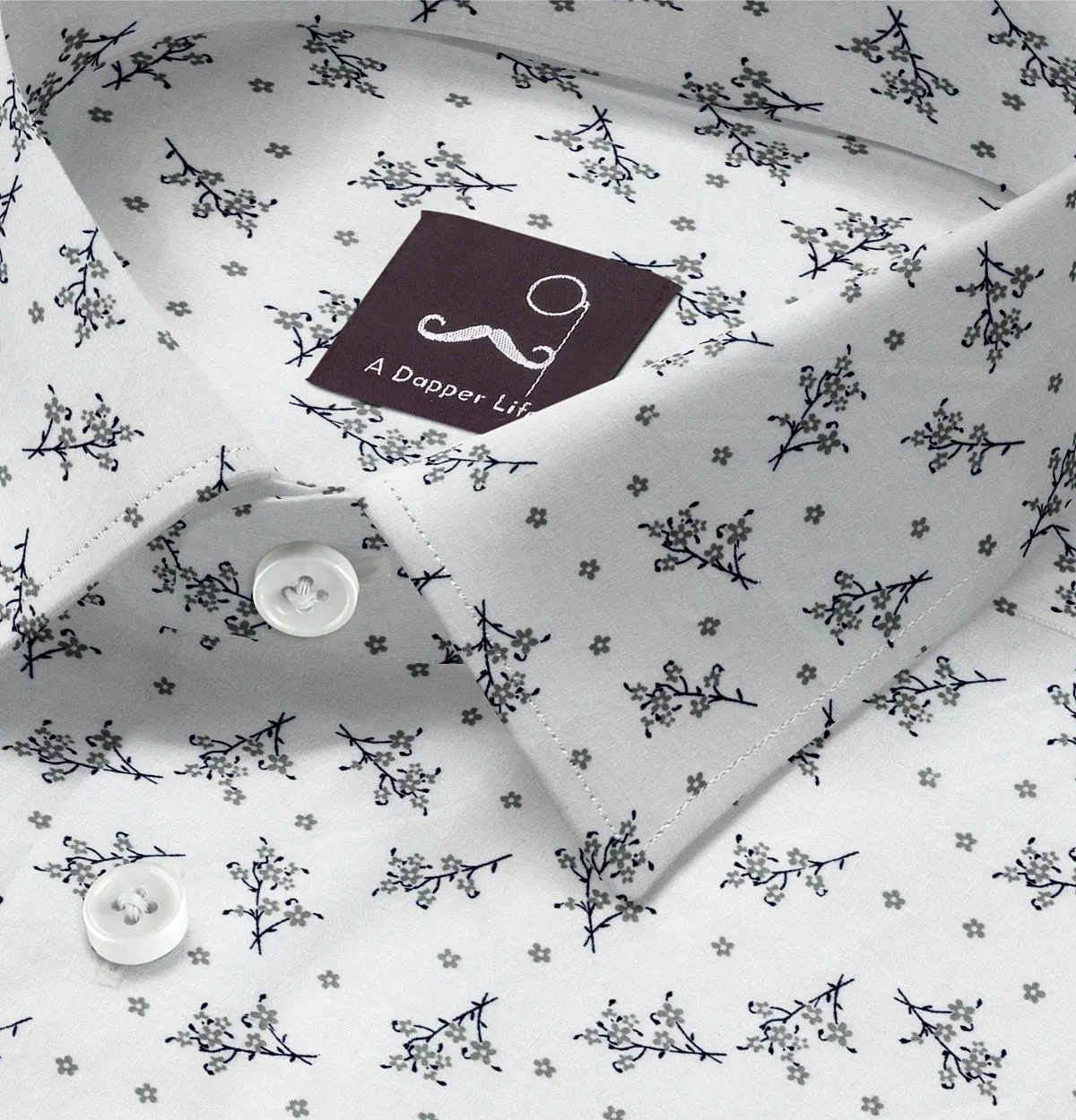 Pure Cotton - Semi-Spread Collar - Long Sleeve - White Hanami Bloom sold by Airthreads product image thumbnail 2