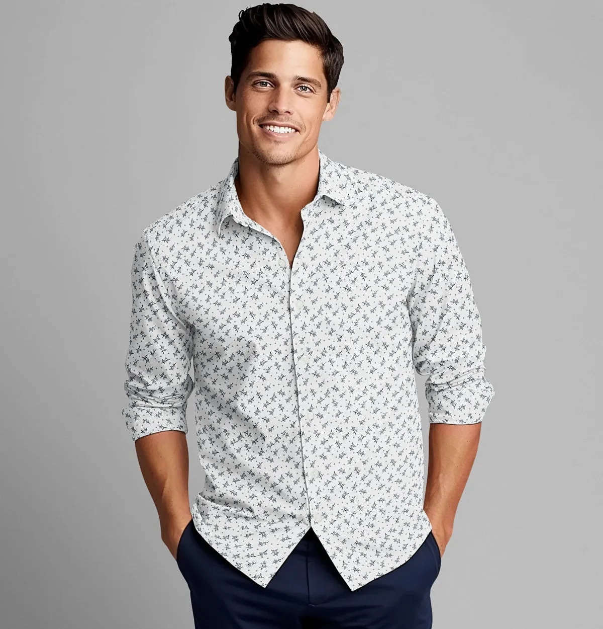 Pure Cotton - Semi-Spread Collar - Long Sleeve - White Hanami Bloom sold by Airthreads product image thumbnail 4