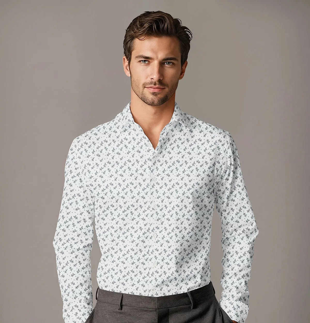 Pure Cotton - Semi-Spread Collar - Long Sleeve - White Hanami Bloom sold by Airthreads product image thumbnail 3