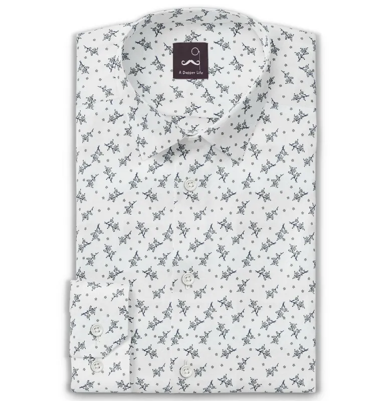 Pure Cotton - Semi-Spread Collar - Long Sleeve - White Hanami Bloom sold by Airthreads