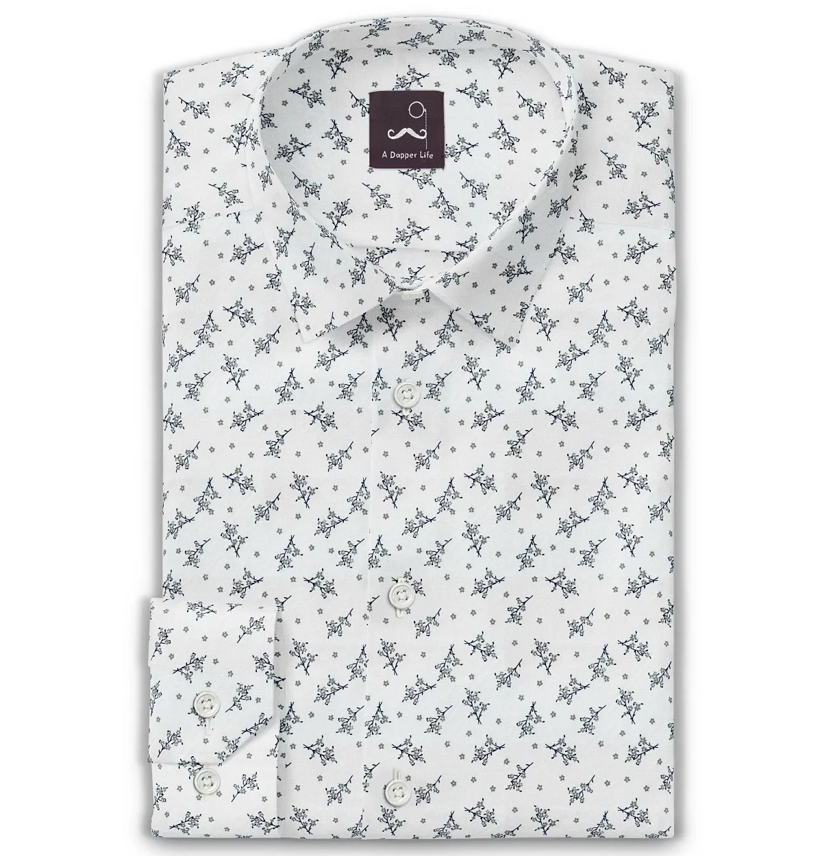 Pure Cotton - Semi-Spread Collar - Long Sleeve - White Hanami Bloom sold by Airthreads