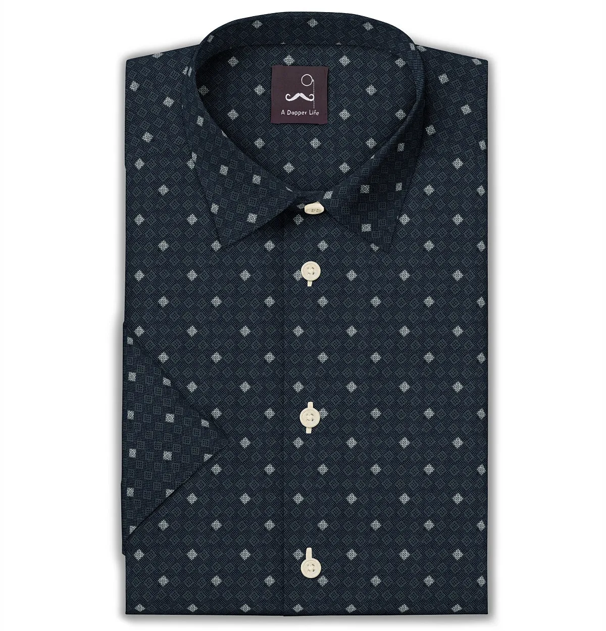 Pure Cotton - Semi-Spread Collar - Short Sleeve - Navy Tile sold by Airthreads