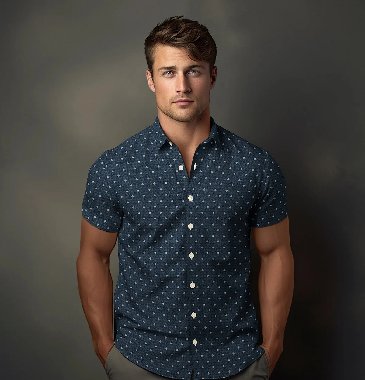 Pure Cotton - Semi-Spread Collar - Short Sleeve - Navy Tile sold by Airthreads product image thumbnail 4