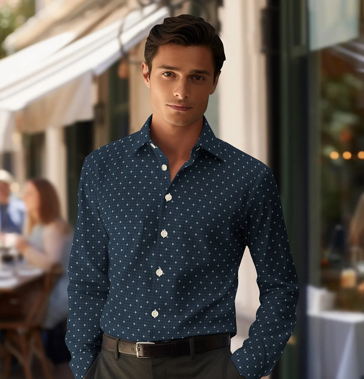 Pure Cotton - Semi-Spread Collar - Long Sleeve - Navy Tile sold by Airthreads product image thumbnail 3