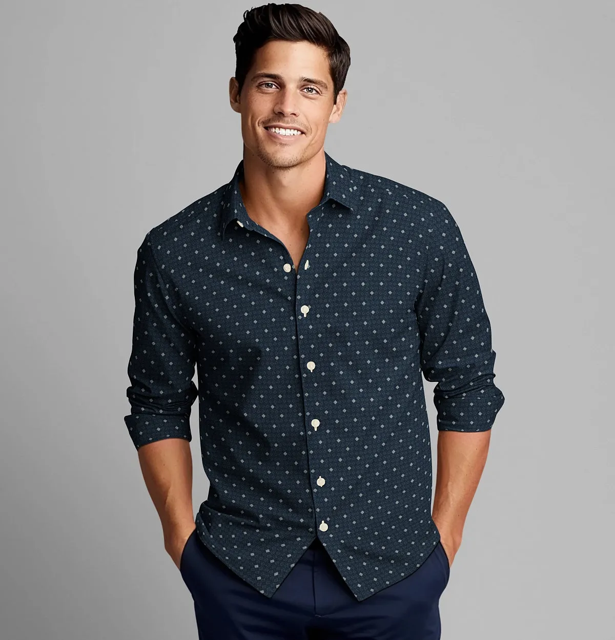 Pure Cotton - Semi-Spread Collar - Long Sleeve - Navy Tile sold by Airthreads product image thumbnail 4