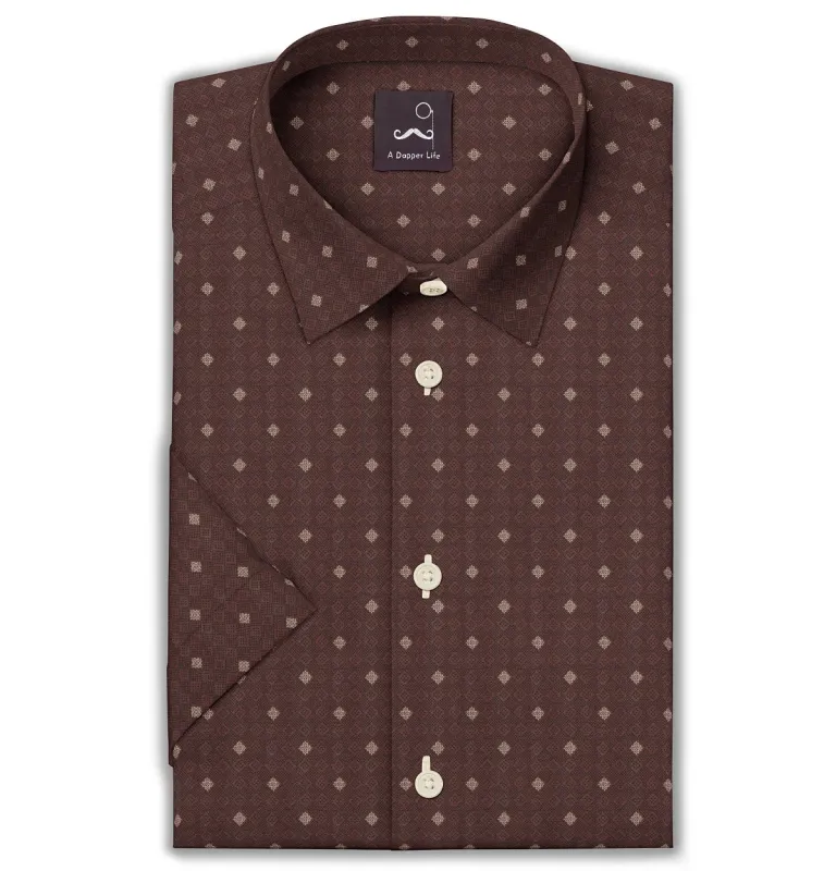 Pure Cotton - Semi-Spread Collar - Short Sleeve - Mocha Tile sold by Airthreads