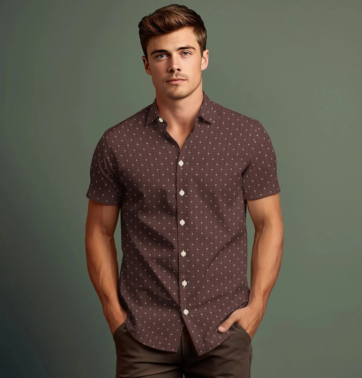 Pure Cotton - Semi-Spread Collar - Short Sleeve - Mocha Tile sold by Airthreads product image thumbnail 4