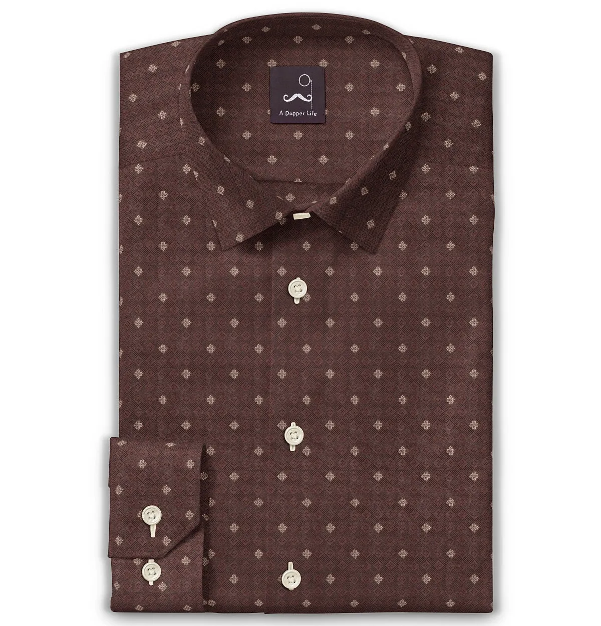 Pure Cotton - Semi-Spread Collar - Long Sleeve - Mocha Tile sold by Airthreads