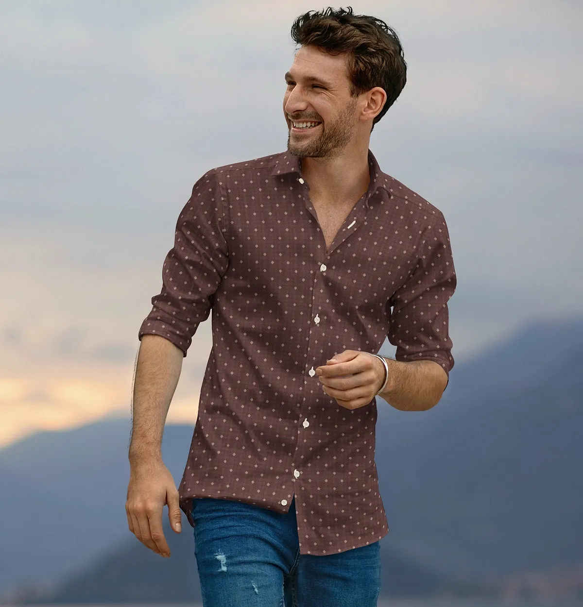 Pure Cotton - Semi-Spread Collar - Long Sleeve - Mocha Tile sold by Airthreads product image thumbnail 4