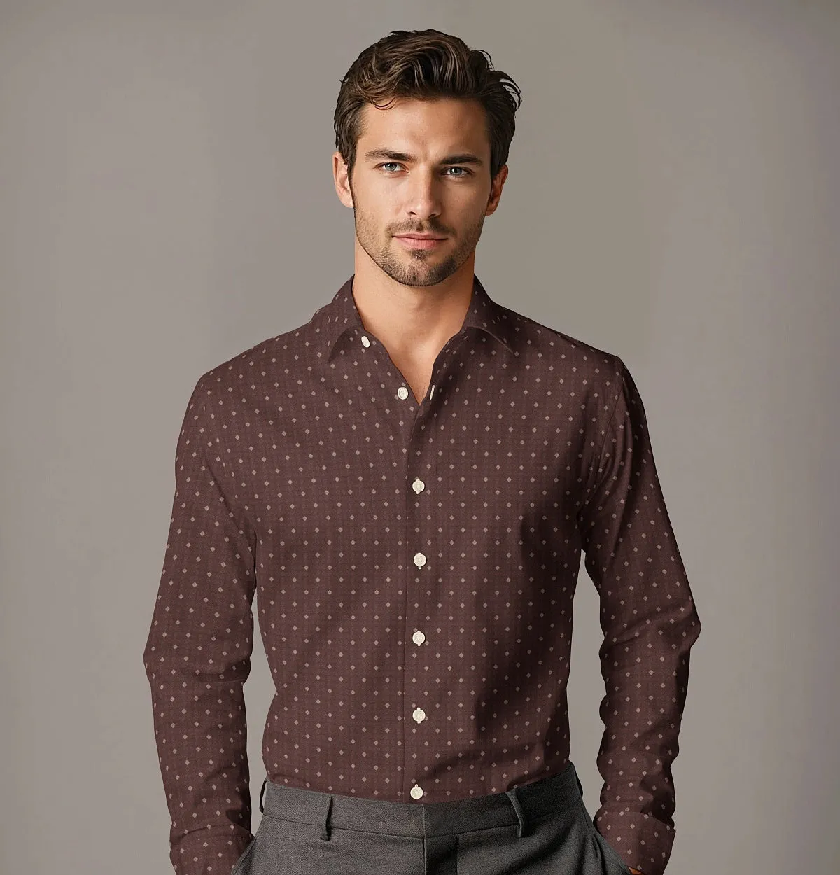 Pure Cotton - Semi-Spread Collar - Long Sleeve - Mocha Tile sold by Airthreads product image thumbnail 3
