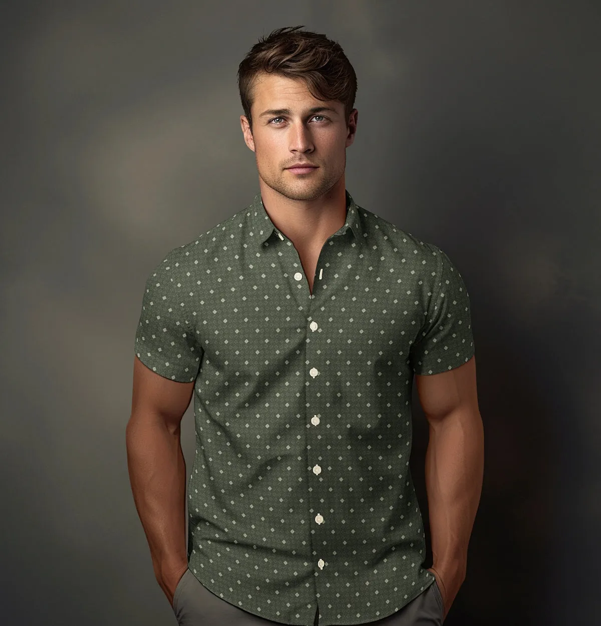 Pure Cotton - Semi-Spread Collar - Short Sleeve - Moss Tile sold by Airthreads product image thumbnail 4
