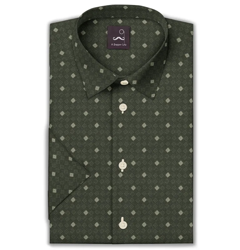 Pure Cotton - Semi-Spread Collar - Short Sleeve - Moss Tile sold by Airthreads