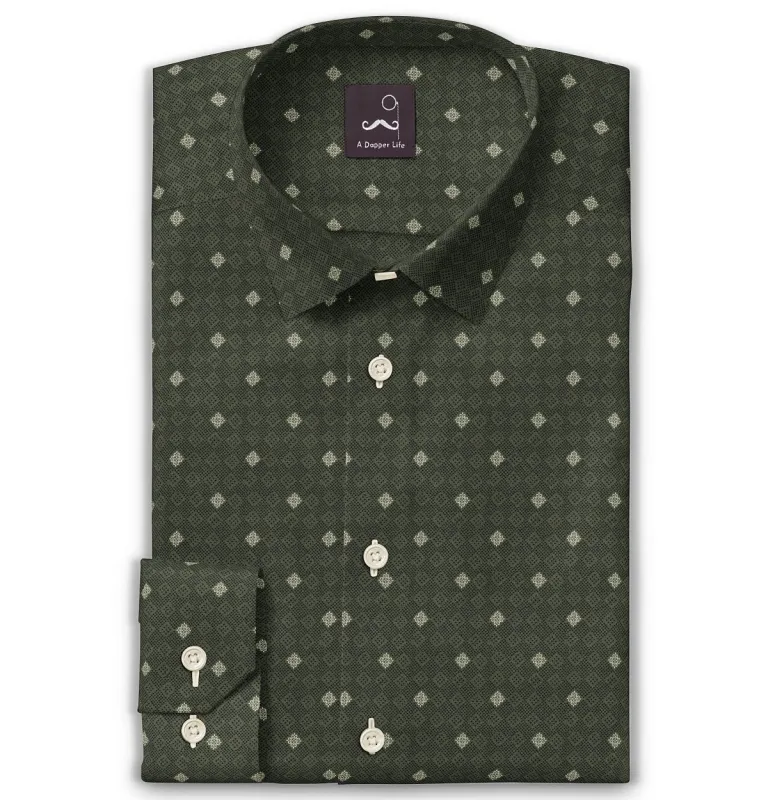 Pure Cotton - Semi-Spread Collar - Long Sleeve - Moss Tile sold by Airthreads