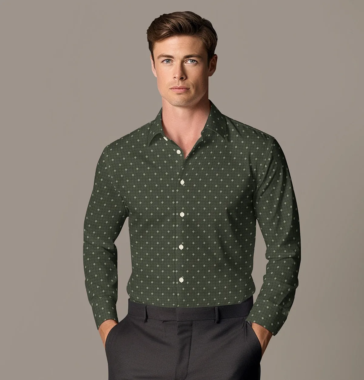 Pure Cotton - Semi-Spread Collar - Long Sleeve - Moss Tile sold by Airthreads product image thumbnail 4