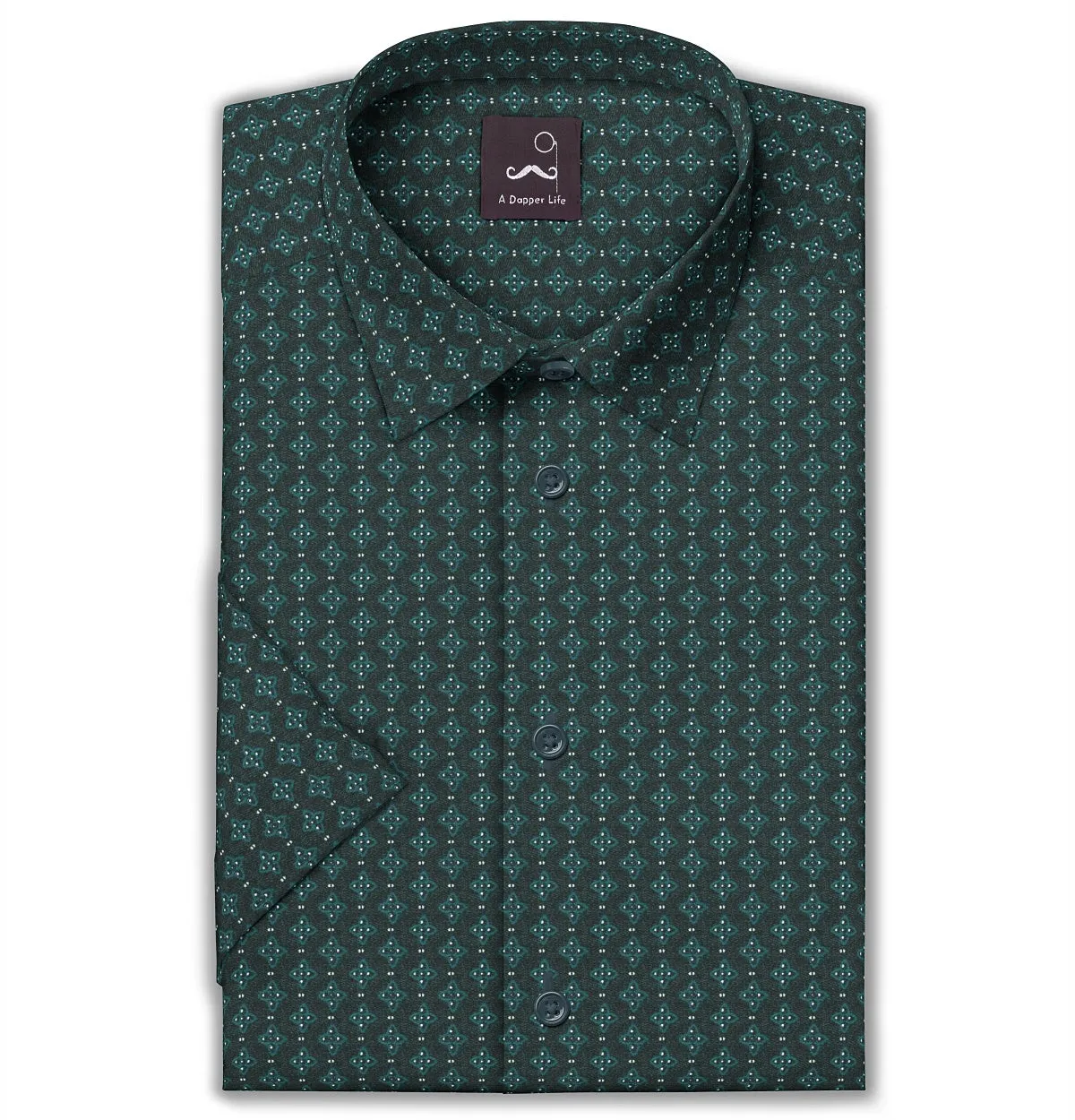 Pure Cotton - Semi-Spread Collar - Short Sleeve - Forest Leaf Lattice sold by Airthreads