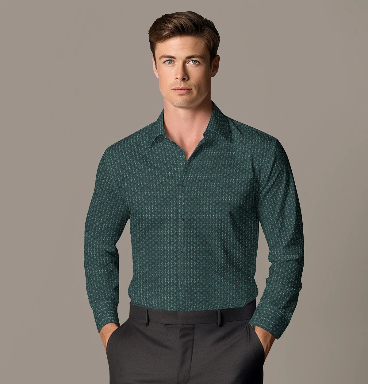 Pure Cotton - Semi-Spread Collar - Long Sleeve - Forest Leaf Lattice sold by Airthreads product image thumbnail 3