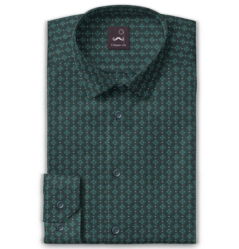Pure Cotton - Semi-Spread Collar - Long Sleeve - Forest Leaf Lattice sold by Airthreads