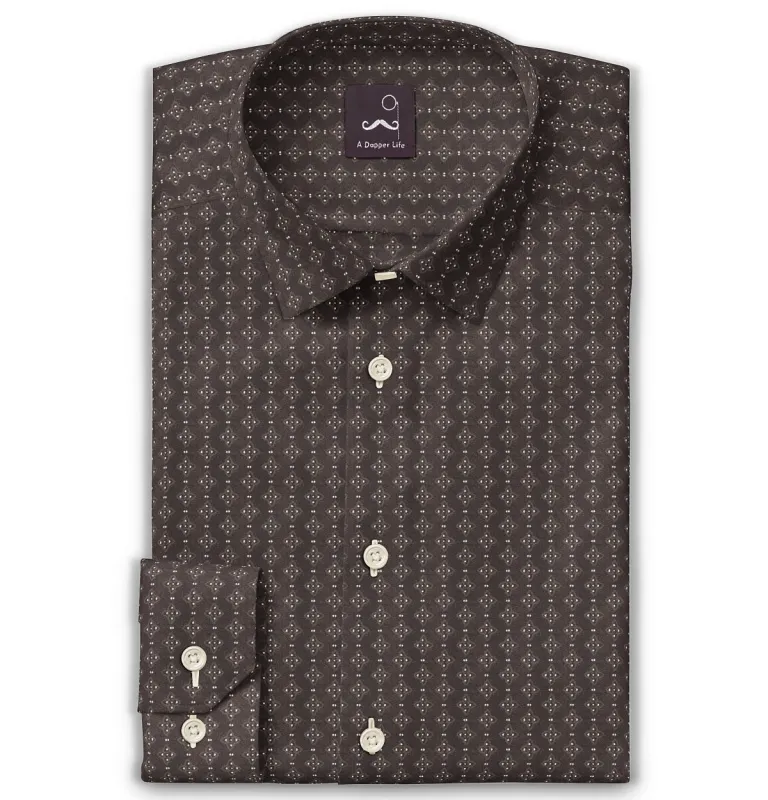 Pure Cotton - Semi-Spread Collar - Long Sleeve - Coffee Leaf Lattice sold by Airthreads