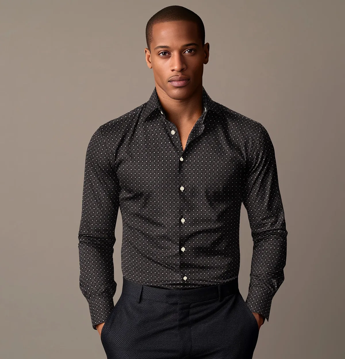 Pure Cotton - Semi-Spread Collar - Long Sleeve - Shadow Lattice sold by Airthreads