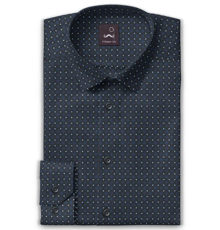 Pure Cotton - Semi-Spread Collar - Long Sleeve - Midnight Lattice sold by Airthreads