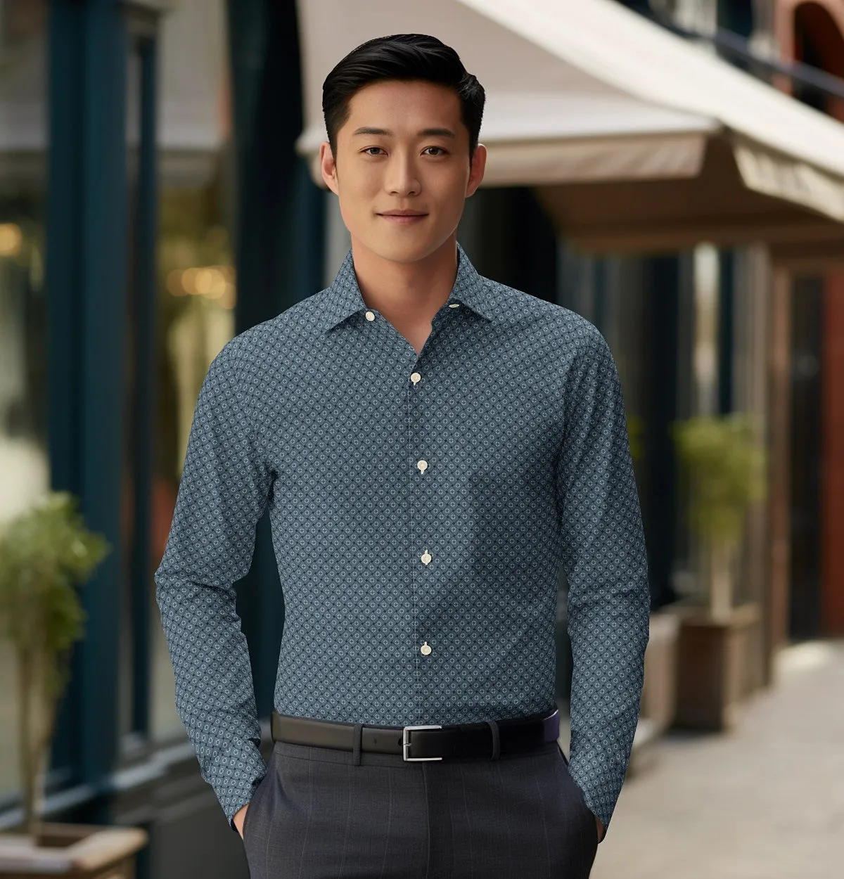 Pure Cotton - Semi-Spread Collar - Long Sleeve - Twilight Grid sold by Airthreads product image thumbnail 4