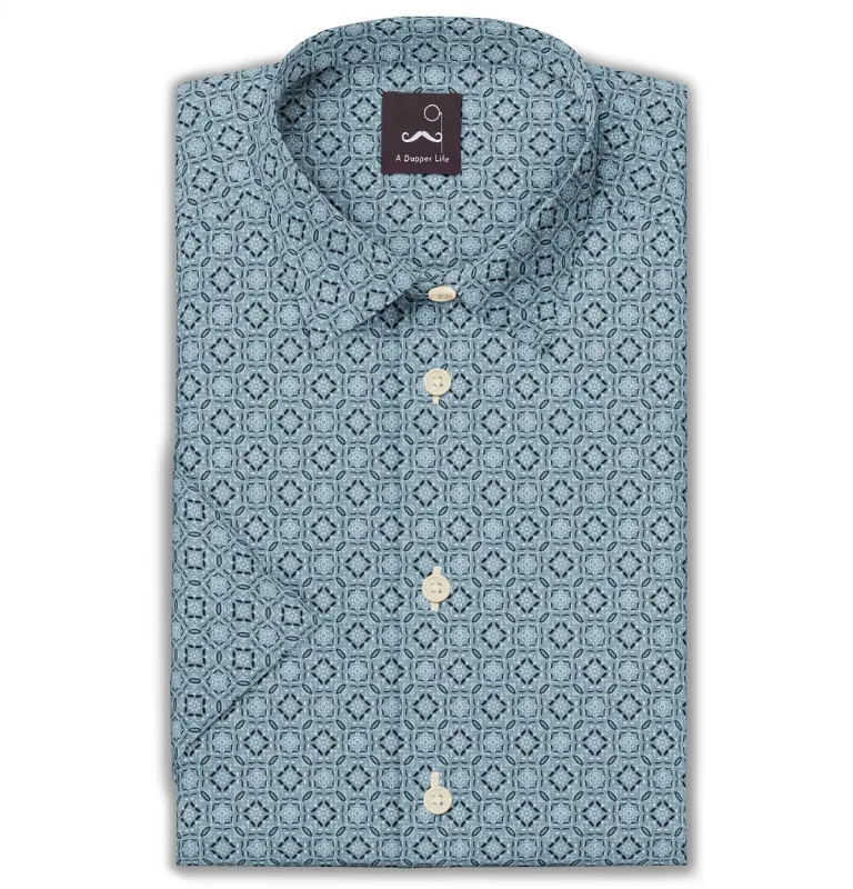 Pure Cotton - Semi-Spread Collar - Short Sleeve - Glarier Tile sold by Airthreads