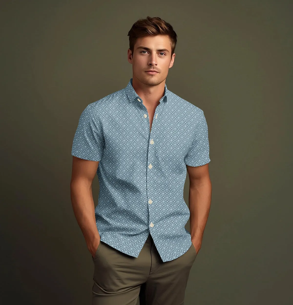 Pure Cotton - Semi-Spread Collar - Short Sleeve - Glarier Tile sold by Airthreads product image thumbnail 4
