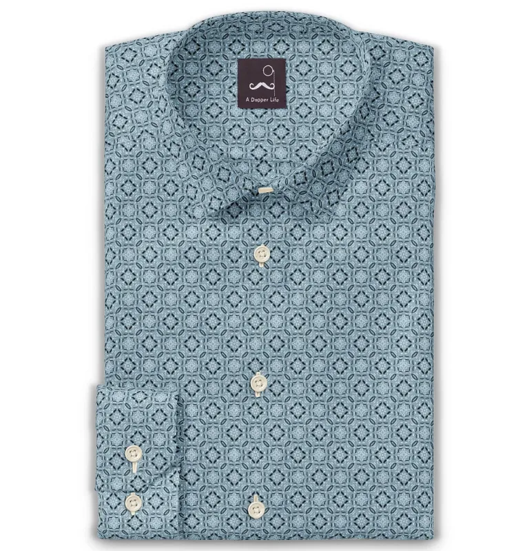 Pure Cotton - Semi-Spread Collar - Long Sleeve - Glarier Tile sold by Airthreads