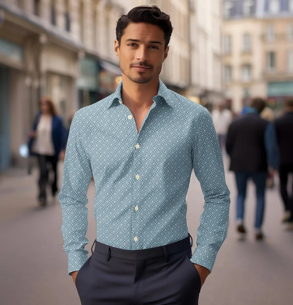 Pure Cotton - Semi-Spread Collar - Long Sleeve - Glarier Tile sold by Airthreads product image thumbnail 4