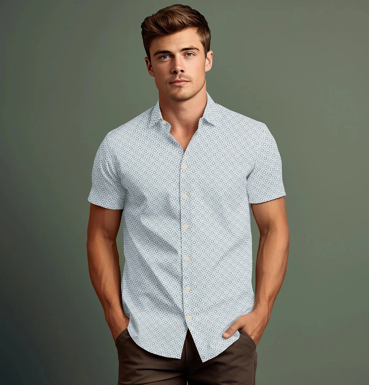 Pure Cotton - Semi-Spread Collar - Short Sleeve - Frost Tile sold by Airthreads product image thumbnail 4