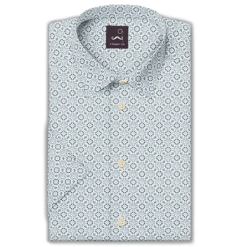 Pure Cotton - Semi-Spread Collar - Short Sleeve - Frost Tile sold by Airthreads