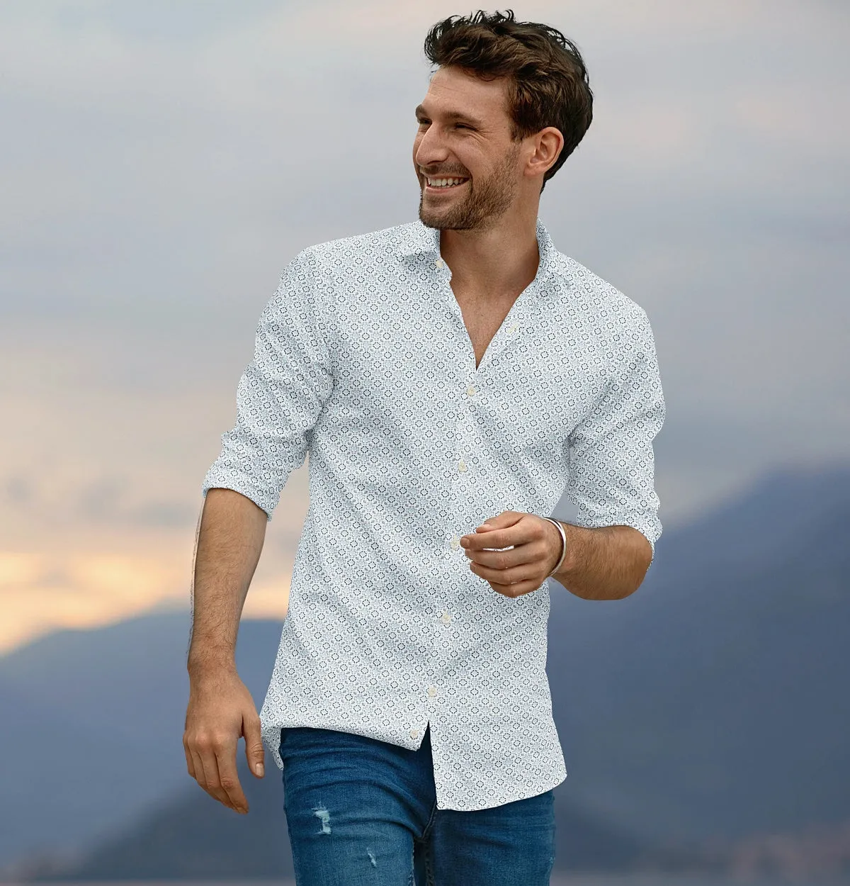 Pure Cotton - Semi-Spread Collar - Long Sleeve - Frost Tile sold by Airthreads product image thumbnail 4