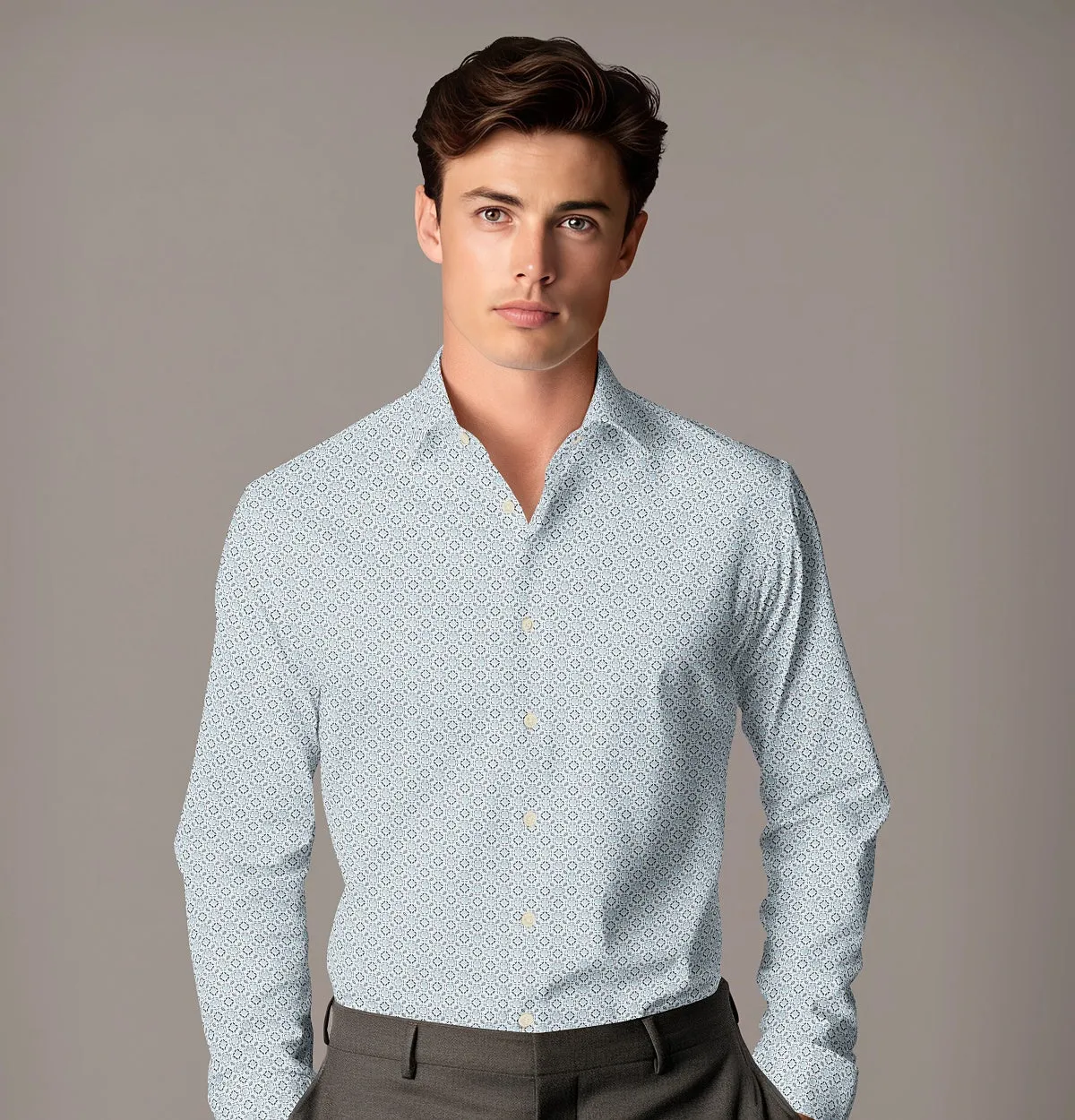 Pure Cotton - Semi-Spread Collar - Long Sleeve - Frost Tile sold by Airthreads product image thumbnail 3