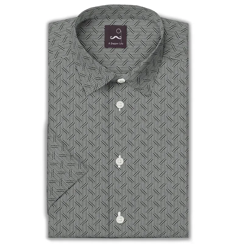 Pure Cotton - Semi-Spread Collar - Short Sleeve - Graphite Maze sold by Airthreads