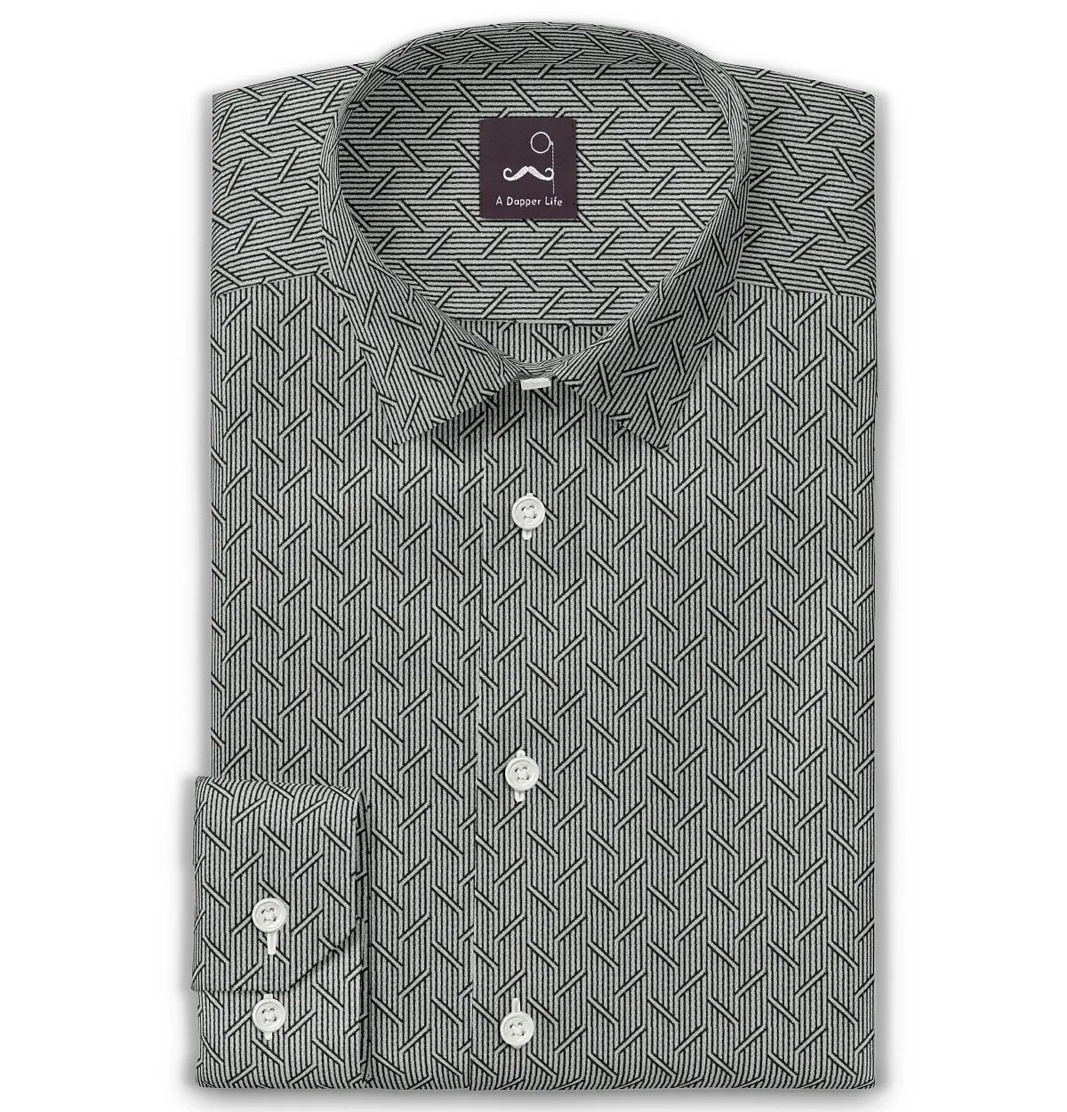 Pure Cotton - Semi-Spread Collar - Long Sleeve - Graphite Maze sold by Airthreads