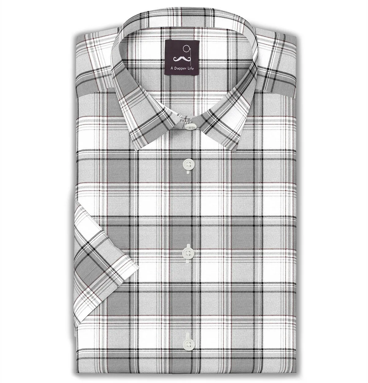 Pure Cotton - Semi-Spread Collar - Short Sleeve - Glacier Check sold by Airthreads