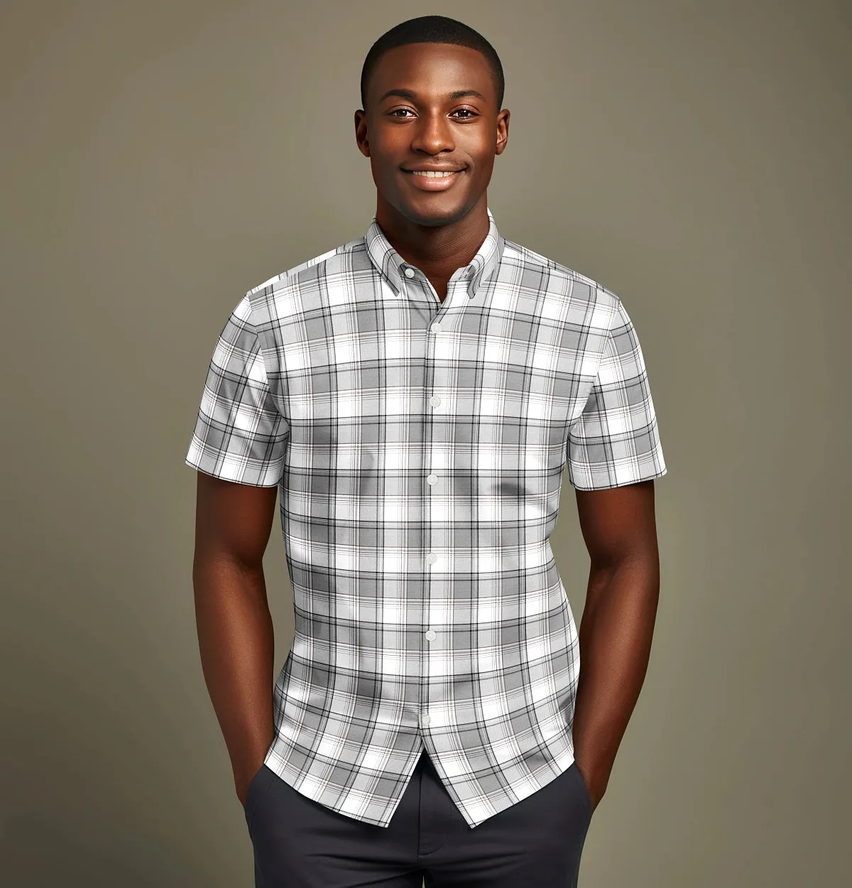 Pure Cotton - Semi-Spread Collar - Short Sleeve - Glacier Check sold by Airthreads product image thumbnail 4