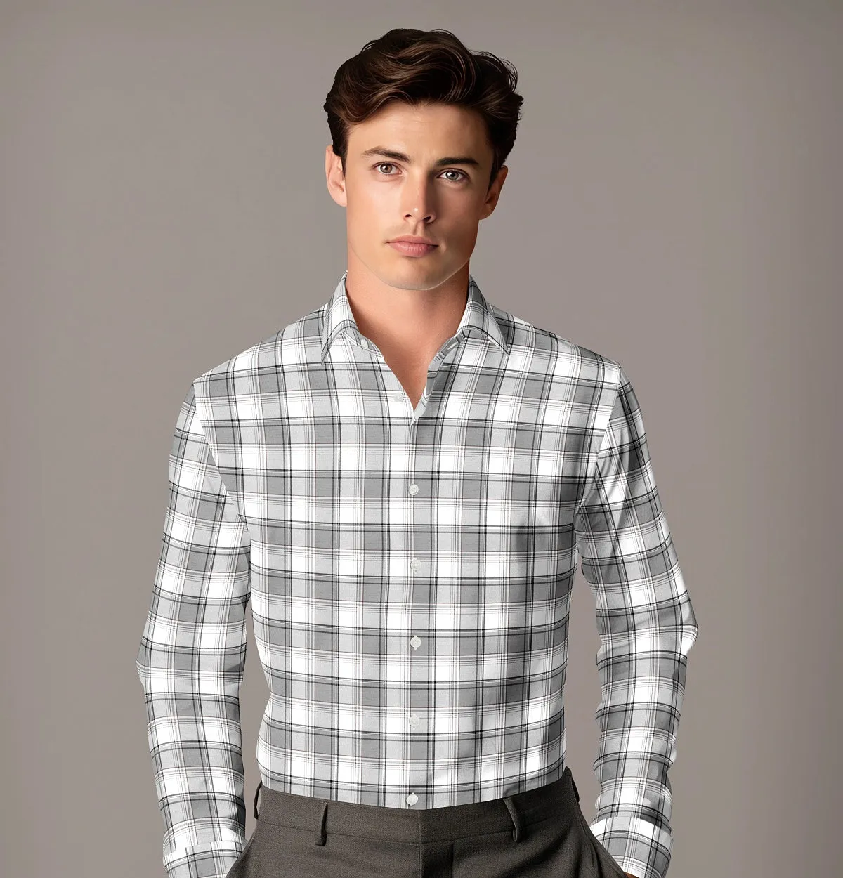 Pure Cotton - Semi-Spread Collar - Long Sleeve - Glacier Check sold by Airthreads product image thumbnail 3