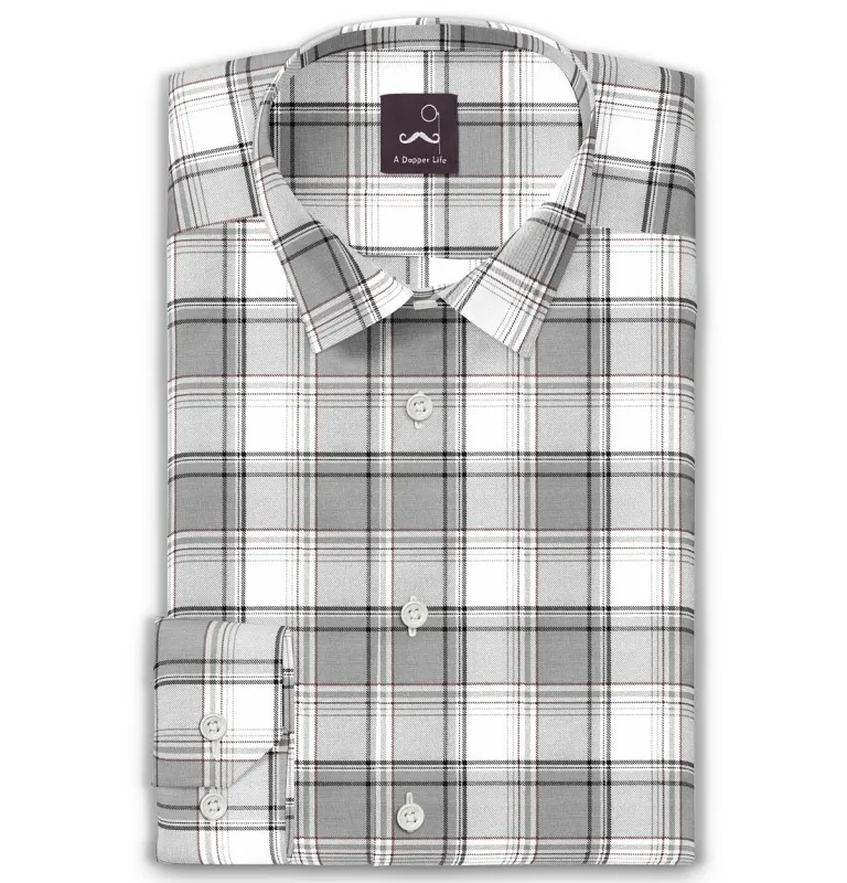 Pure Cotton - Semi-Spread Collar - Long Sleeve - Glacier Check sold by Airthreads