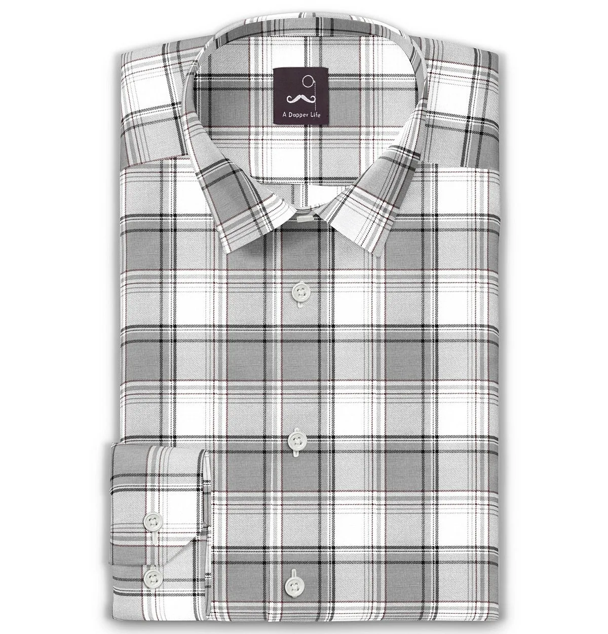 Pure Cotton - Semi-Spread Collar - Long Sleeve - Glacier Check sold by Airthreads